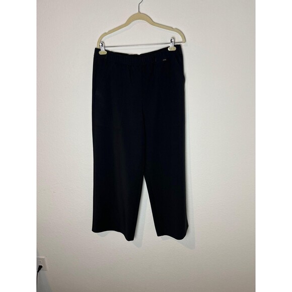 St John Pants Womens Large Black Pull On Cropped wide Leg Pocket Stretch - Picture 1 of 10